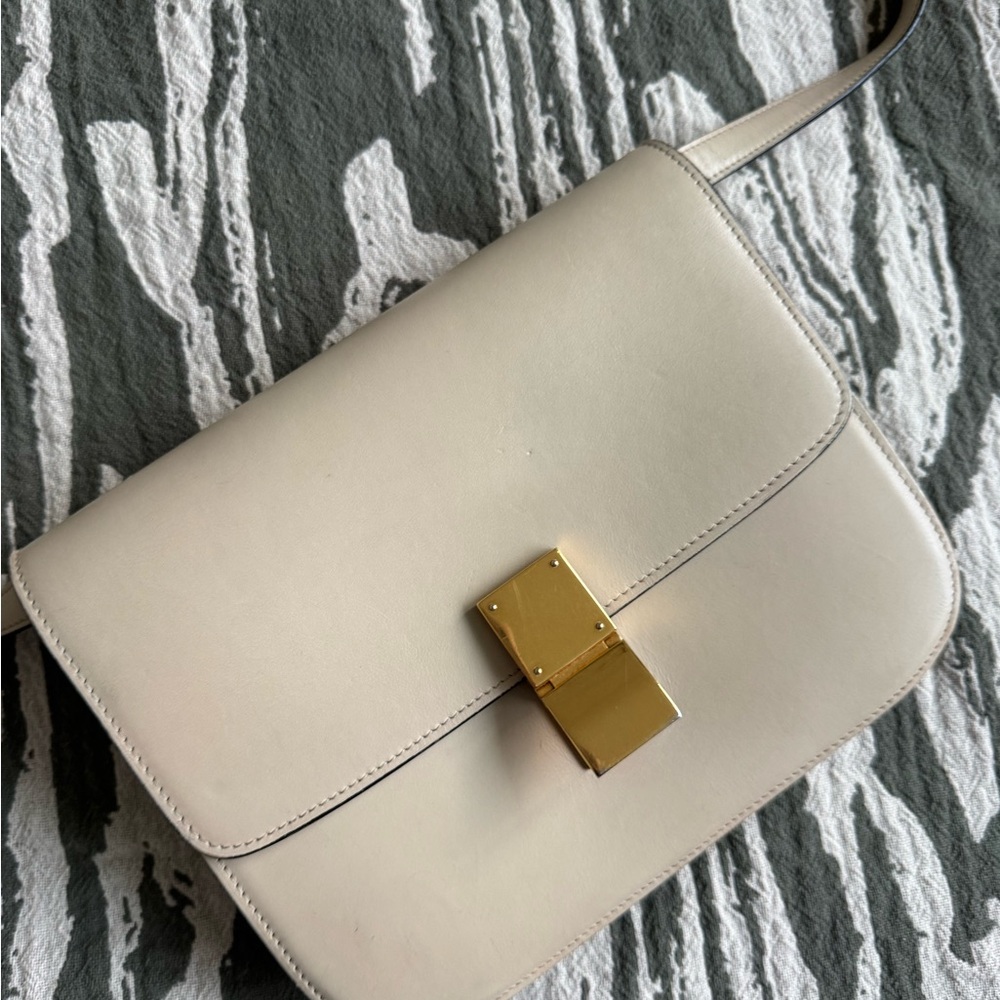 Celine Cream Crossbody Bag with Gold Accent